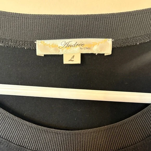 ANDREE BY UNIT Black Long-Sleeve Tee with Pink & Teal Sleeve Embroidery - Picture 2 of 5